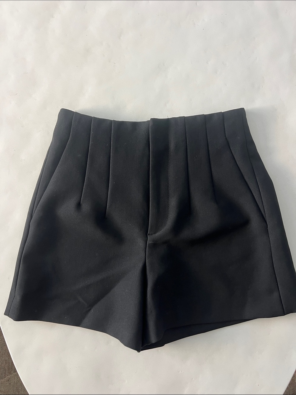 ZARA Thick High Waisted Pleated Tailored Shorts 3.5" Black XS $40